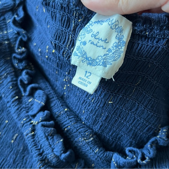 blue rain smocked high low dress - Picture 4 of 8